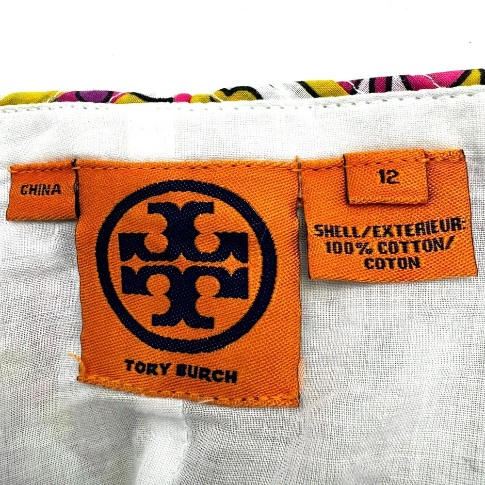 TORY‎ BURCH Women's 12 Pink Yellow Floral Pleated Sun Dress Pockets Bright Fairy